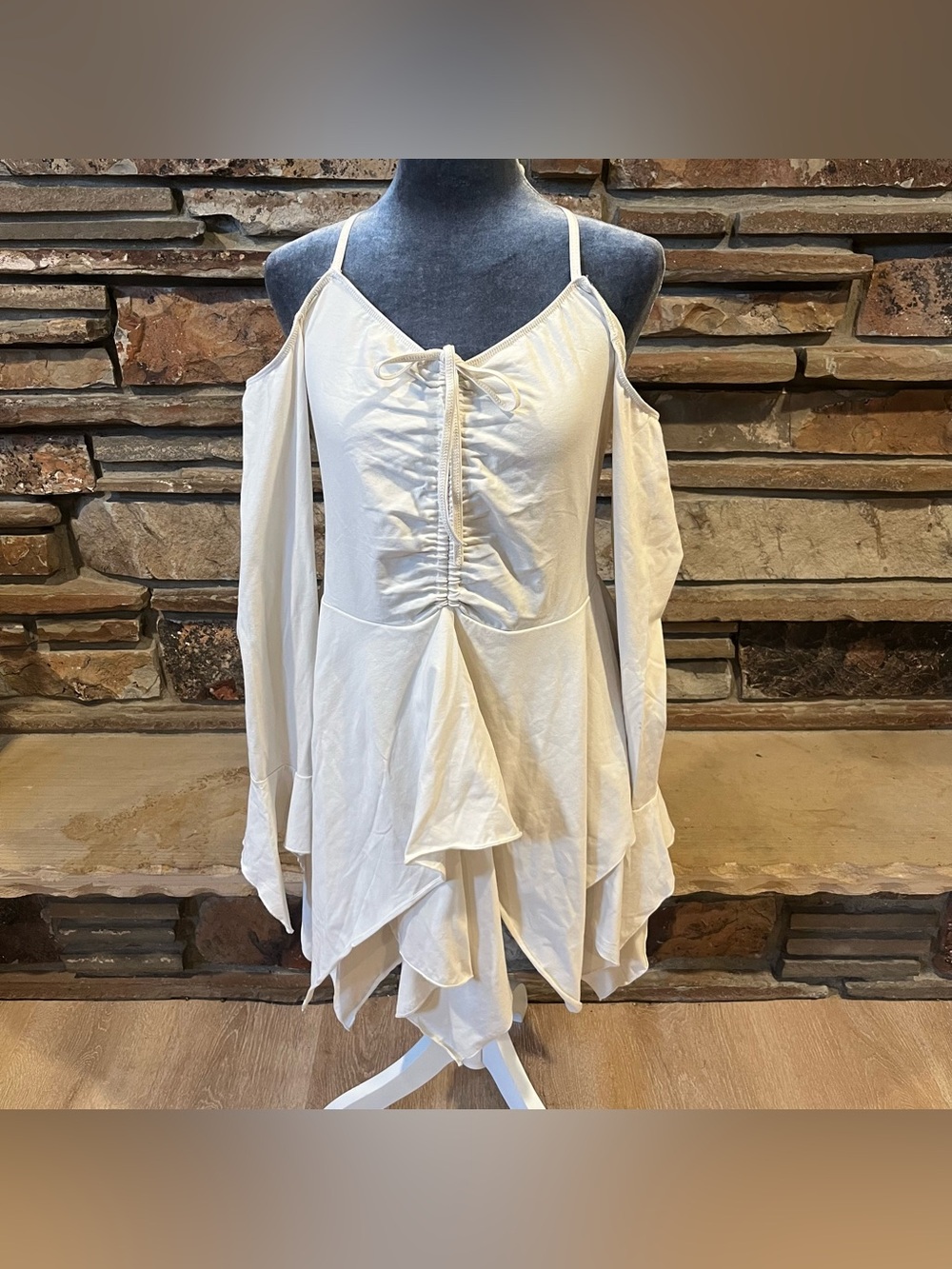 Dolls Kill Current Mood F is for Fairies Ivory Handkerchief-Hem Mini Dress
